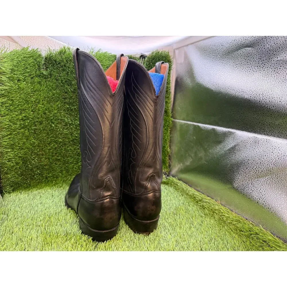 Lucchese L6720 Mens 9.5B Narrow Black Leather Western Cowboy Boots Vintage